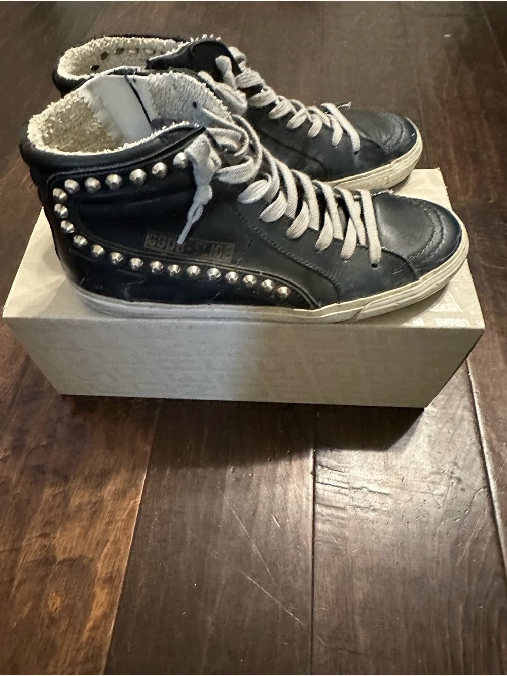 Golden Goose Slide-Black Studded High-Top Sneakers-size 36